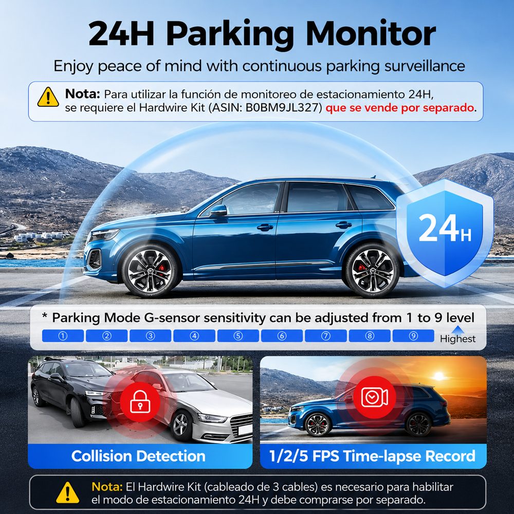 CAMARA PARA AUTOS DASHCAM AZDOME PG17 MAX ESPEJO 4K + 2.5K GPS + WiFi 5GHz + ADAS + BSD + LCA + 64GB - Imagen 5